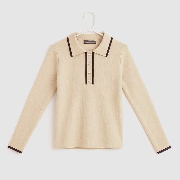 Nenona Sweaters - NENONA V-Neck Sweater Women Cream Medium Ribbed Long Sleeve Knit